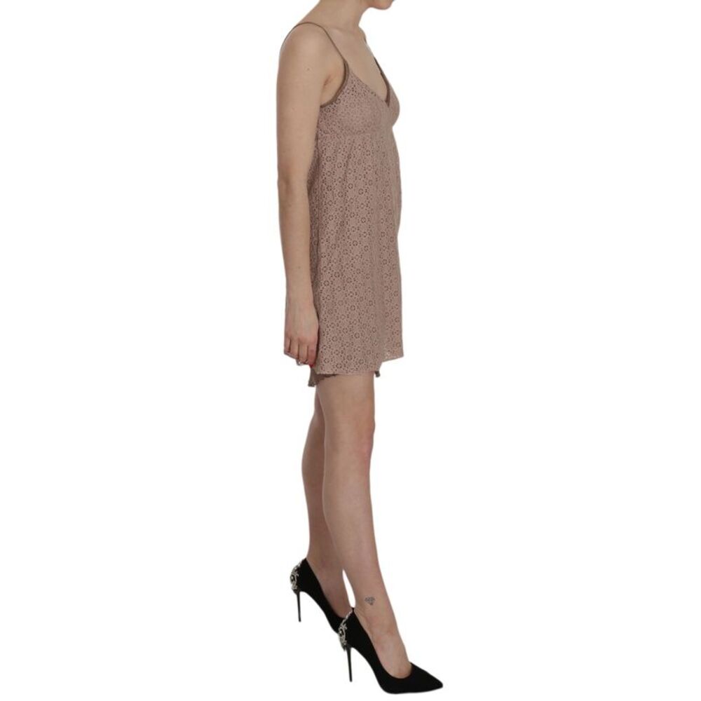 PINK MEMORIES Beige Spaghetti Strap A-line Mini Cotton Women's Dress
